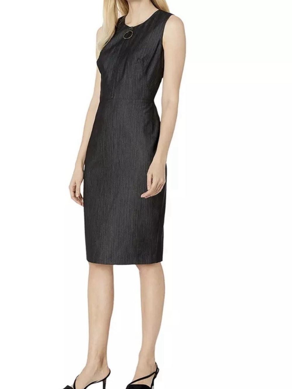 Calvin Klein Black Sleeveless Sheath Dress with Subtle Texture